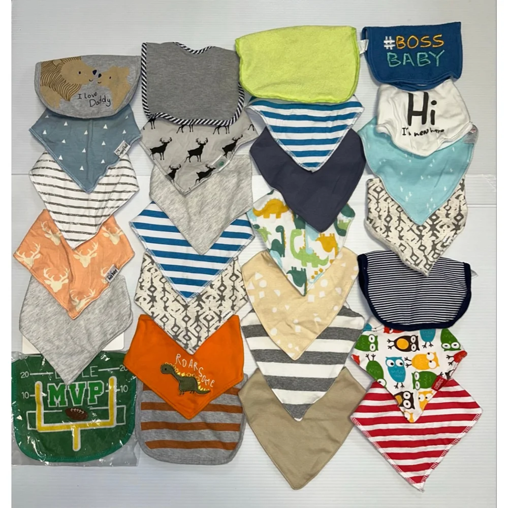 Baby Boy Lot of 27 Multi-color Bibs Lot One Size Bundle 1/2 used 1/2 new Feeding